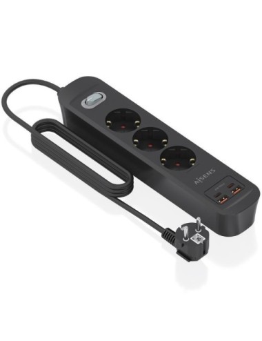Regleta con Interruptor Aisens ASPS-2A2C11-BK/ 3 Tomas de Corriente/ 2 USB - 2 USB Tipo-C/ Cable 1.4m/ Negro