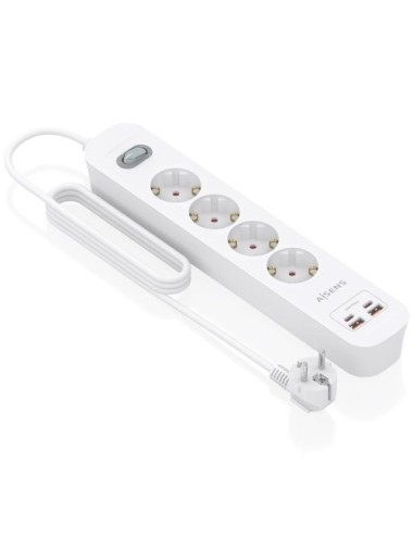 Regleta con Interruptor Aisens ASPS-2A2C12-W/ 4 Tomas de Corriente/ 2 USB - 2 USB Tipo-C/ Cable 1.4m/ Blanco