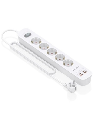 Regleta con Interruptor Aisens ASPS-2A2C14-W/ 5 Tomas de Corriente/ 2 USB - 2 USB Tipo-C/ Cable 1.4m/ Blanco