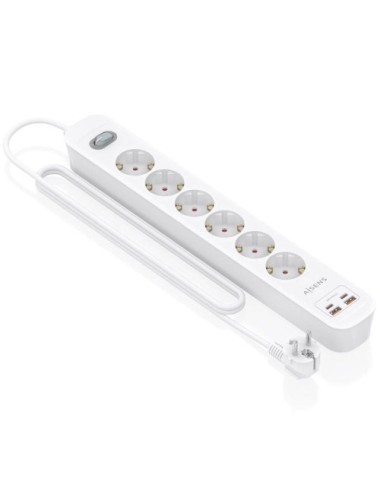 Regleta con Interruptor Aisens ASPS-2A2C16-W/ 6 Tomas de Corriente/ 2 USB - 2 USB Tipo-C/ Cable 1.4m/ Blanco