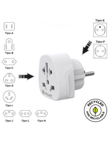 Enchufe Universal Muvit For Change MCADP0007/ 1 Toma de Corriente/ Blanco