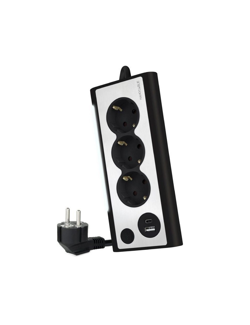 Regleta con Interruptor Nanocable 10.37.0013-BK/ 3 Tomas de Corriente/ 1 USB/ 1 USB Tipo C/ Cable 1.5m/ Negro
