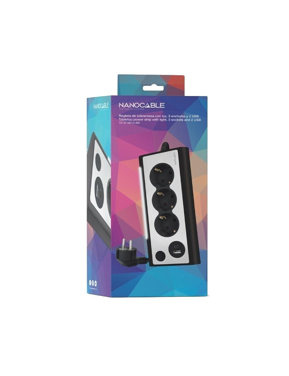 Regleta con Interruptor Nanocable 10.37.0013-BK/ 3 Tomas de Corriente/ 1 USB/ 1 USB Tipo C/ Cable 1.5m/ Negro