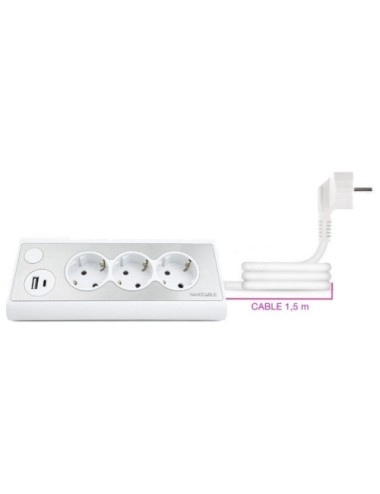 Regleta con Interruptor Nanocable 10.37.0013-W/ 3 Tomas de Corriente/ 1 USB/ 1 USB Tipo-C/ Cable 1.5m/ Blanca