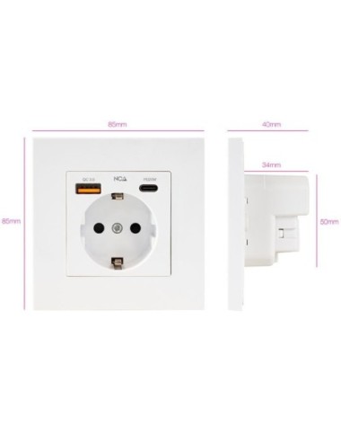 Roseta de Pared Nanocable 10 35 0011/ 1 Schuko/ 1 USB Tipo-C/ 1 USB