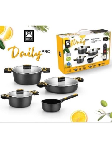 Pack 4 Cacerolas Bra Daily Pro/ Ø16cm/ Ø20cm/ Ø24cm/ Ø28cm/ Apta para Inducción