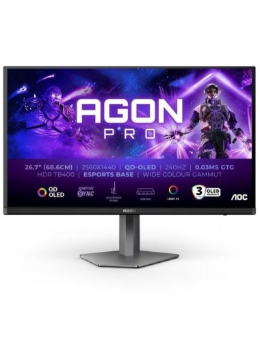 Monitor Gaming AOC AG276QZD2 26.5'/ WQHD/ Multimedia/ 0.03ms/ 240Hz/ QD-OLED/ Regulable en altura/ Negro