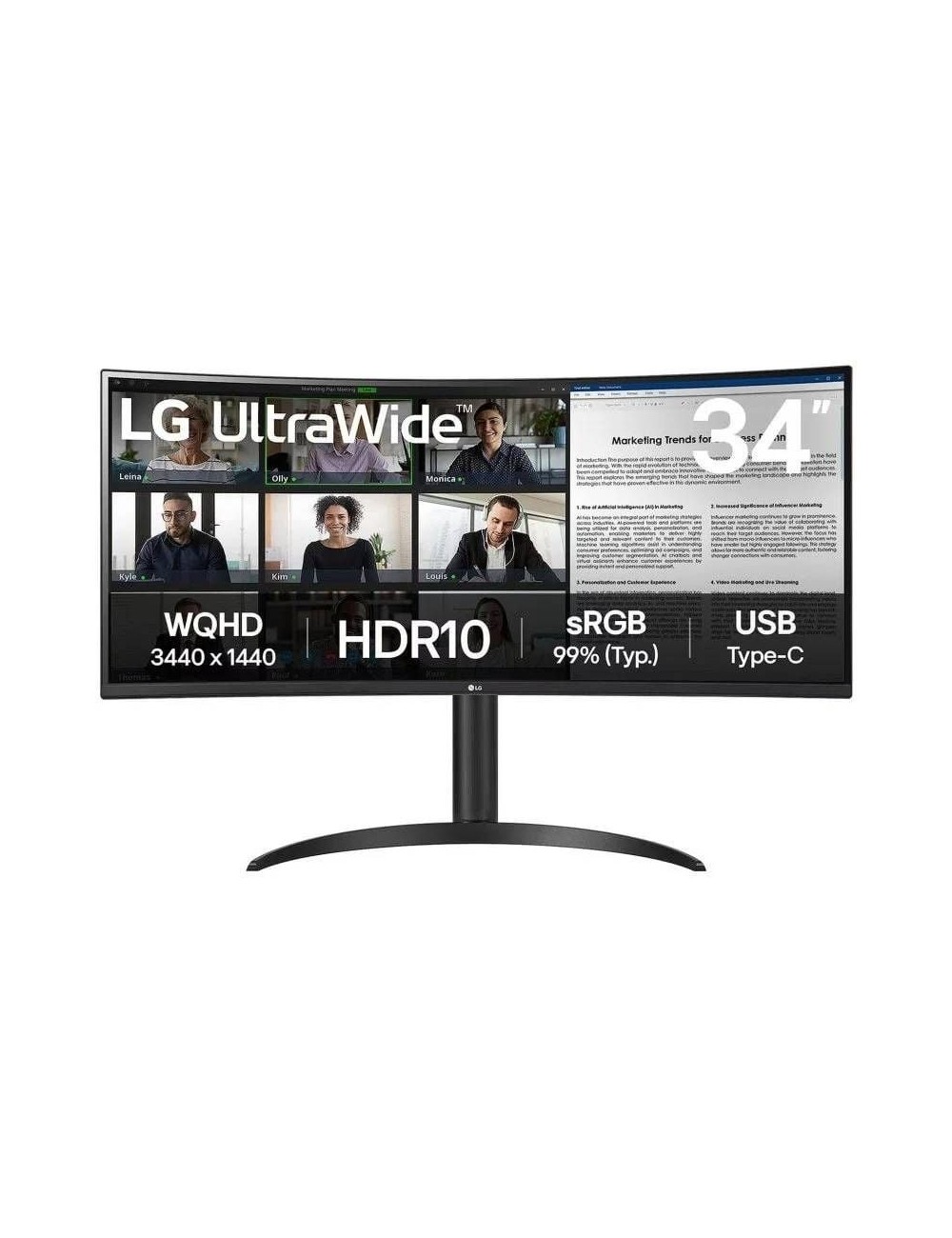 Monitor Profesional Ultrapanorámico Curvo LG 34WR55QK-B 34'/ WQHD/ Regulable en altura/ Negro