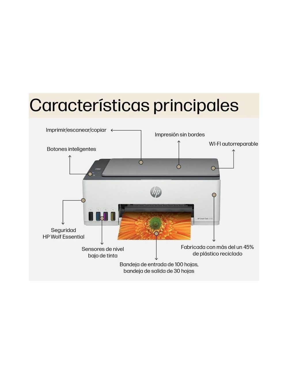 Multifunción Recargable HP Smart Tank 5105/ WiFi/ Blanca