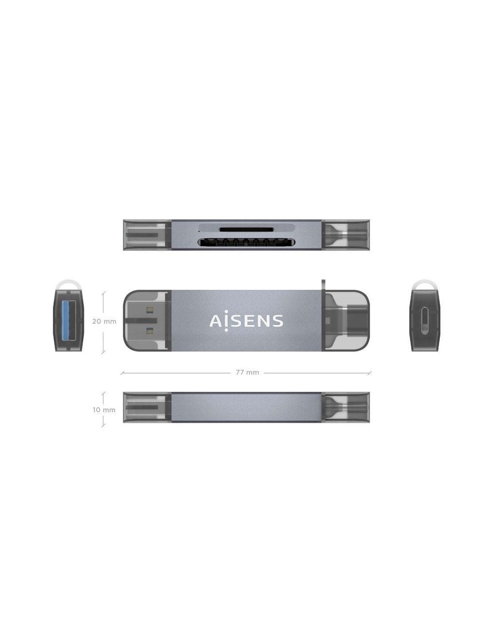 Lector de Tarjetas Externo Aisens ASCR-2AC08-GR/ USB 3.1