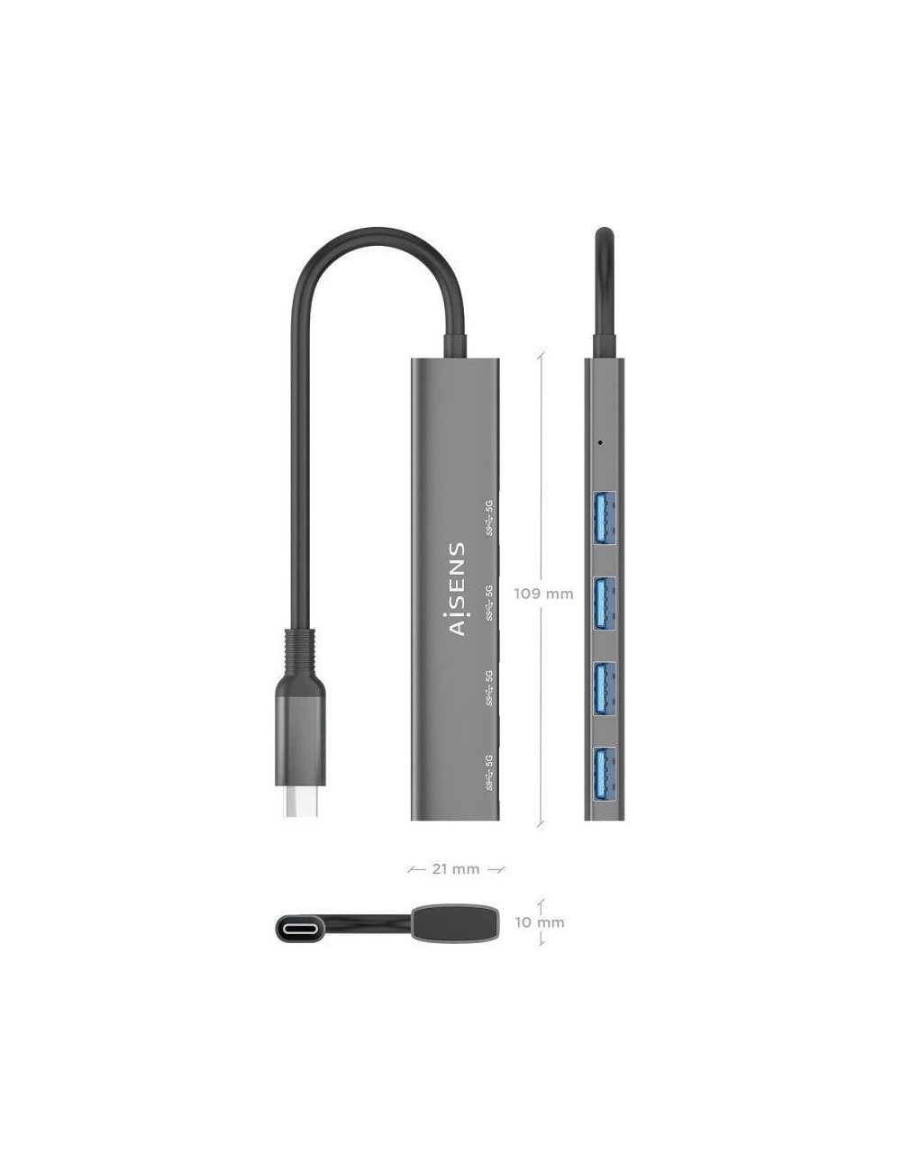 Hub USB Tipo-C 3.0 Aisens A109-0943/ 4xUSB