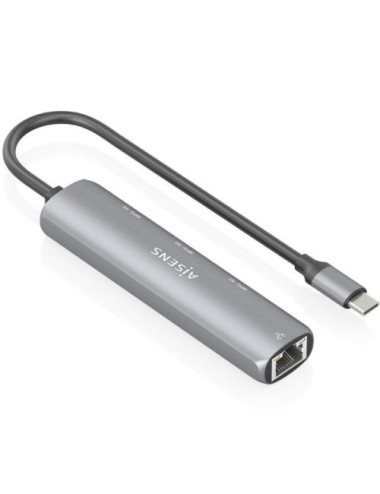 Hub USB Tipo-C Aisens ASUC-4P038-GR/ 3xUSB/ 1xRJ45/ Gris