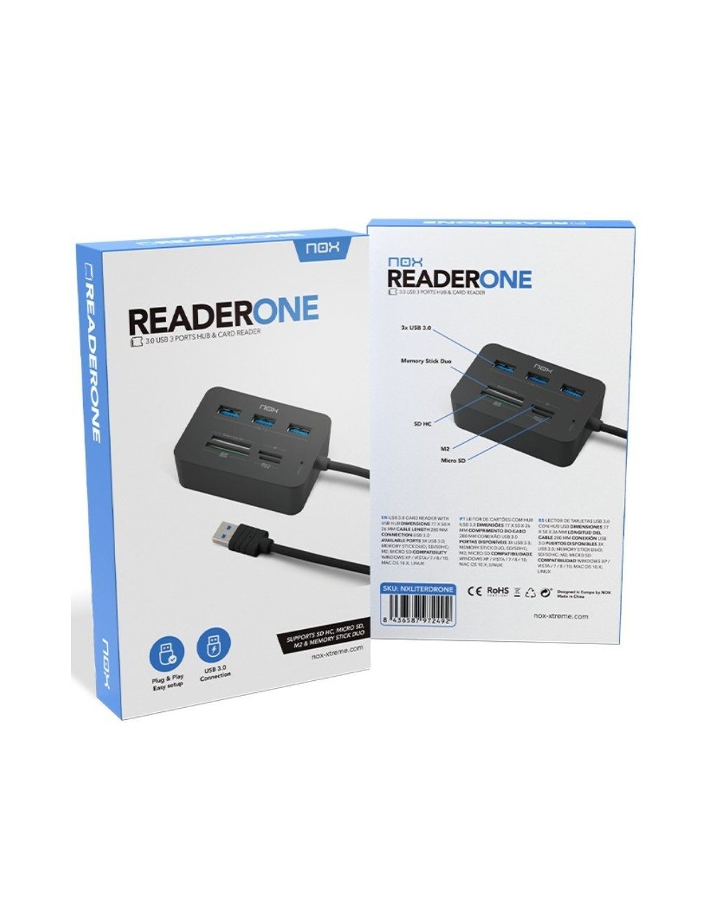Hub USB 3.0 Nox Reader One/ 3xUSB/ 1x Lector de Tarjetas