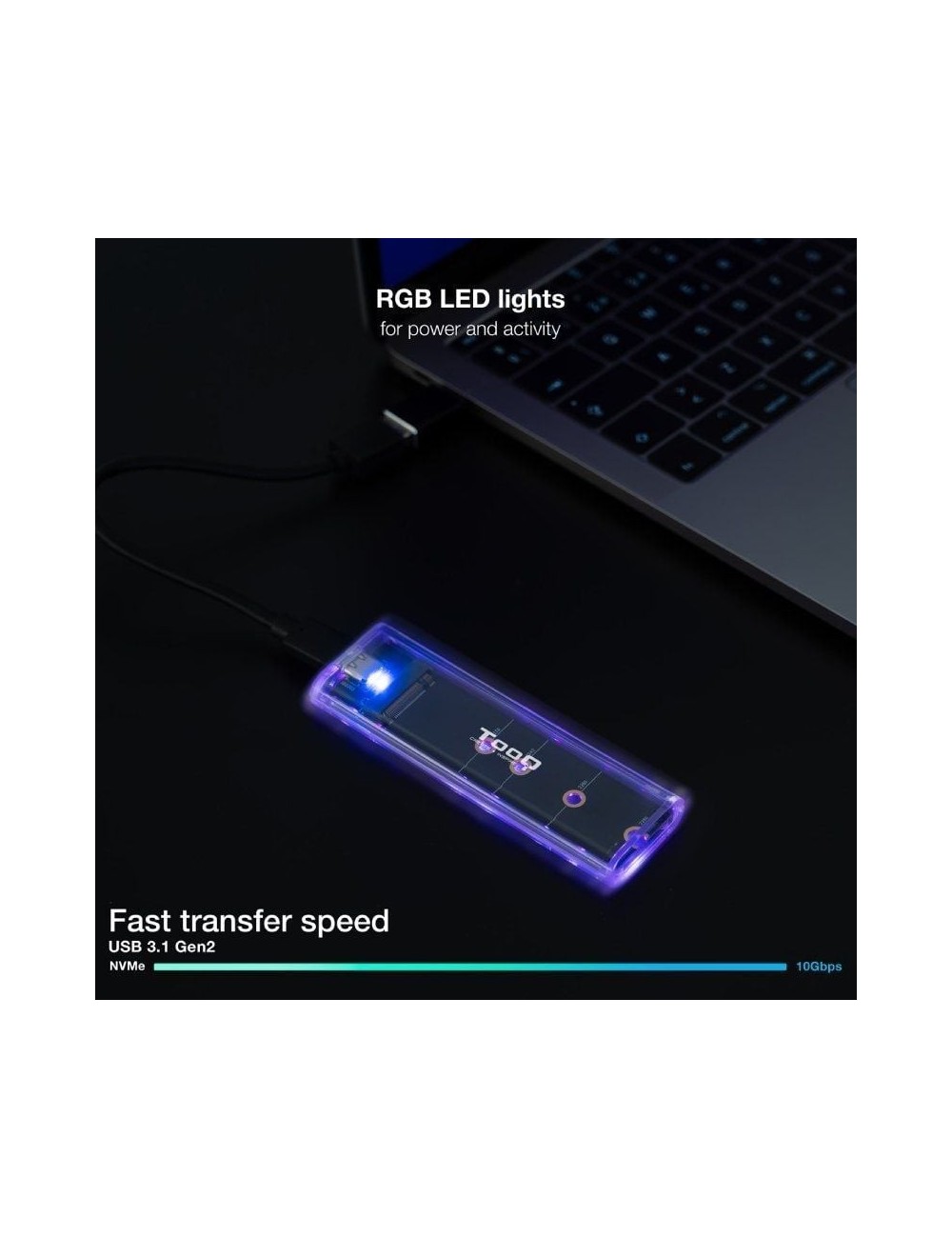 Caja Externa para Disco SSD M.2 NVMe TooQ TQE-2200/ USB 3.1 Gen2/ Sin tornillos