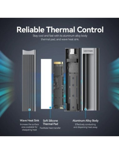 Caja Externa para Disco SSD M.2 NVMe Vention KPKH0/ USB Tipo-C 3.1/ Sin tornillos