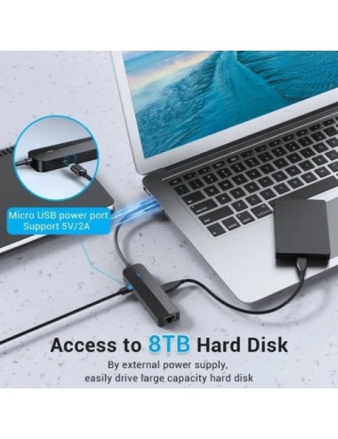 Hub USB 2.0 Vention CHPBB/ 3xUSB/ 1xMicro USB PD/ 1xRJ45