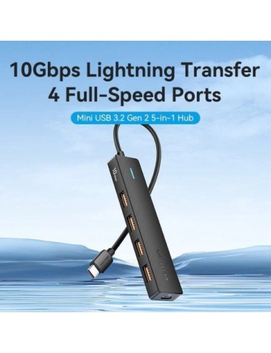 Hub USB Tipo-C 3.2 Vention CKCBB/ 4xUSB/ 1xUSB Tipo-C PD