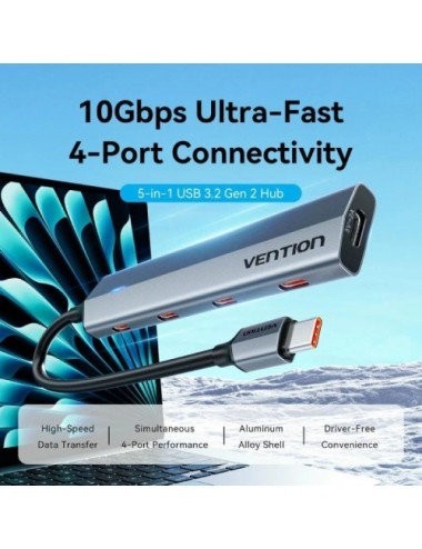 Hub USB Tipo-C 3.2 Vention CKYHB/ 4xUSB Tipo-C/ 1xUSB Tipo-C PD