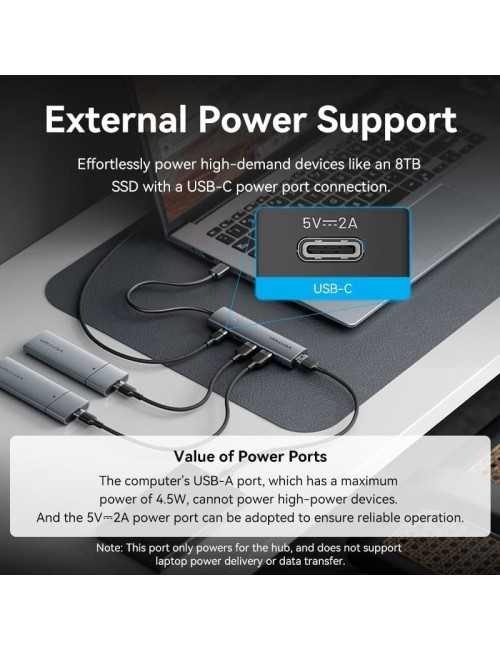 Hub USB 3.0 Vention TGXHB/ 1xUSB Tipo-C/ 3xUSB/ 1xUSB Tipo-C PD/ Gris