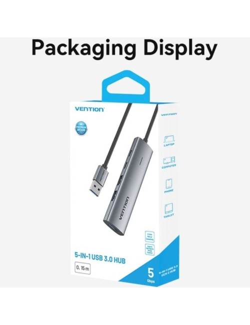 Hub USB 3.0 Vention TGXHB/ 1xUSB Tipo-C/ 3xUSB/ 1xUSB Tipo-C PD/ Gris