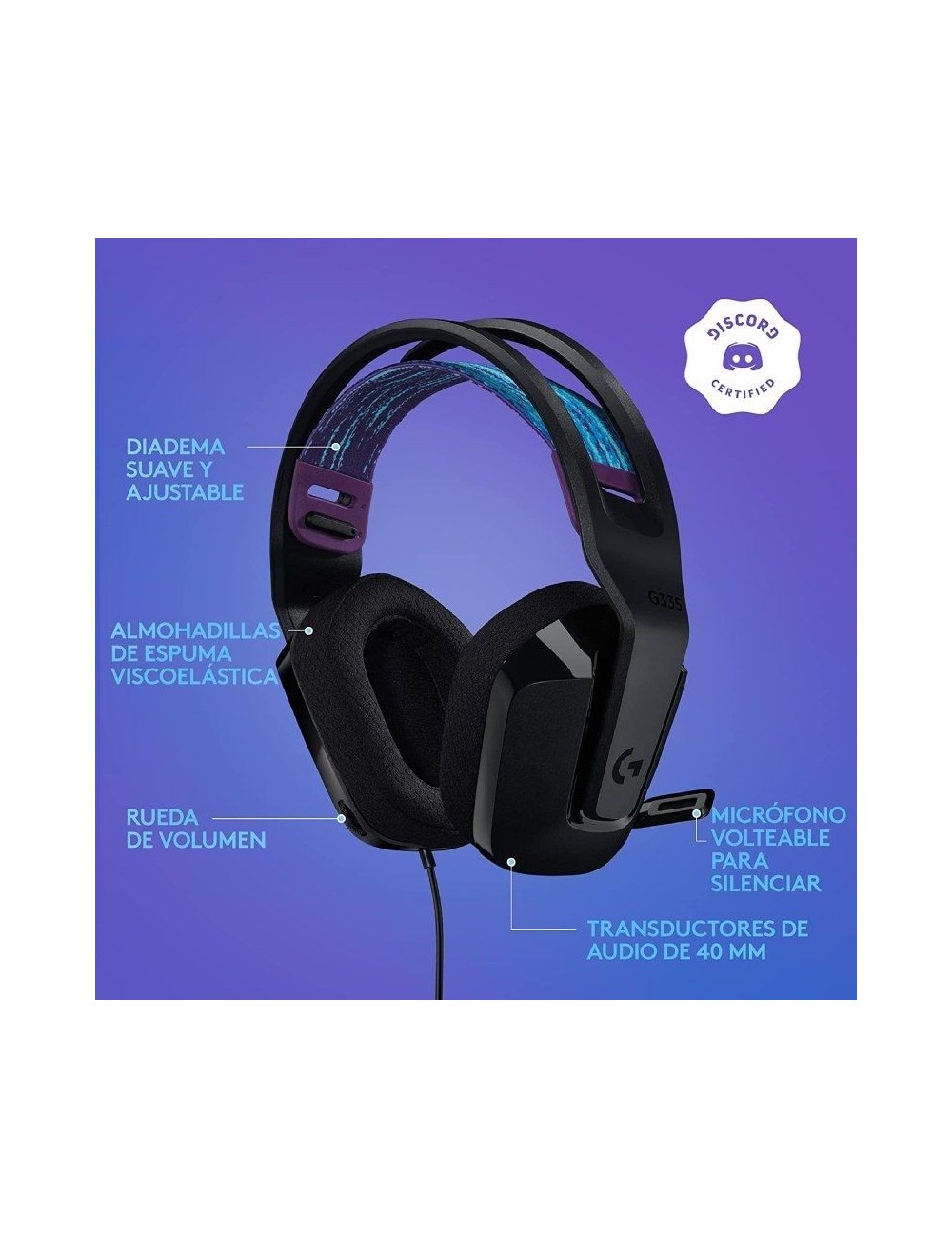 Auriculares Gaming con Micrófono Logitech G335/ Jack 3.5/ Negros