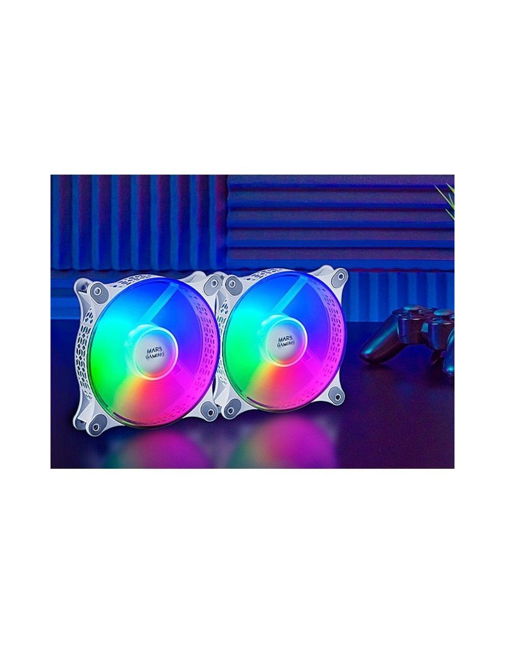 Pack 2 Ventiladores Mars Gaming MFDUOW/ 12cm/ FRGB/ Blancos