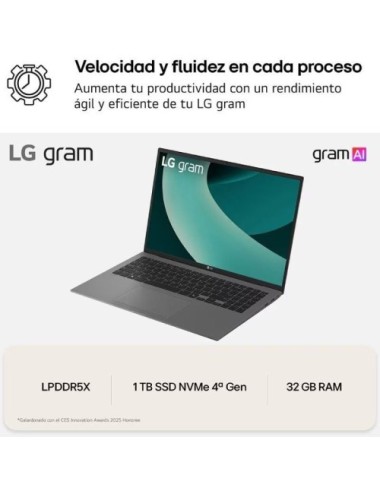 Portátil LG Gram 16Z90TL-G.AU88B Intel Core Ultra 7-258V/ 32GB/ 1TB SSD/ 16'/ Win11