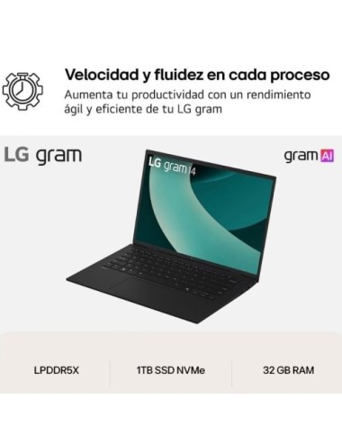 Portátil LG Gram 14ZD90T-G.AX88B Intel Core Ultra 7-255H/ 32GB/ 1TB SSD/ 14'/ Sin Sistema Operativo
