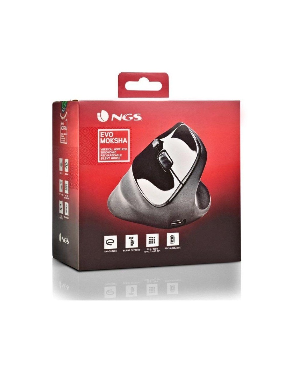 Ratón Vertical Inalámbrico NGS EVO Moksha/ Batería recargable/ Hasta 2400 DPI