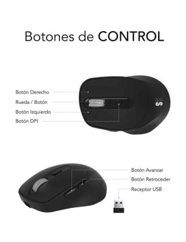 Ratón Ergonómico Inalámbrico Subblim Comfort Ergo Dual Battery/ Batería recargable/ Hasta 2400 DPI/ Negro