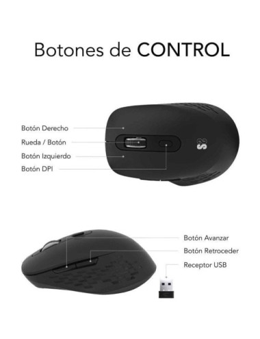 Ratón Ergonómico Inalámbrico Subblim Curve Ergo Dual Battery/ Batería recargable/ Hasta 1600 DPI/ Negro