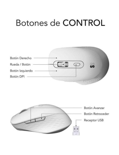 Ratón Ergonómico Inalámbrico Subblim Curve Ergo Dual Battery/ Batería recargable/ Hasta 1600 DPI/ Blanco