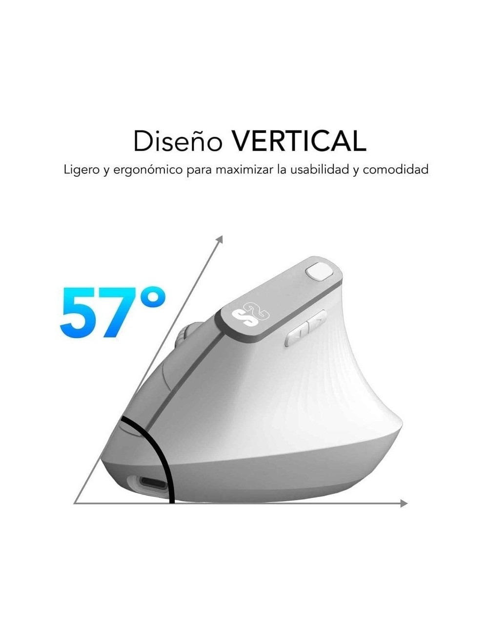 Ratón Vertical Inalámbrico Subblim Nature Vertical Ergo Dual Battery/ Batería Recargable/ Hasta 4000 DPI/ Blanco