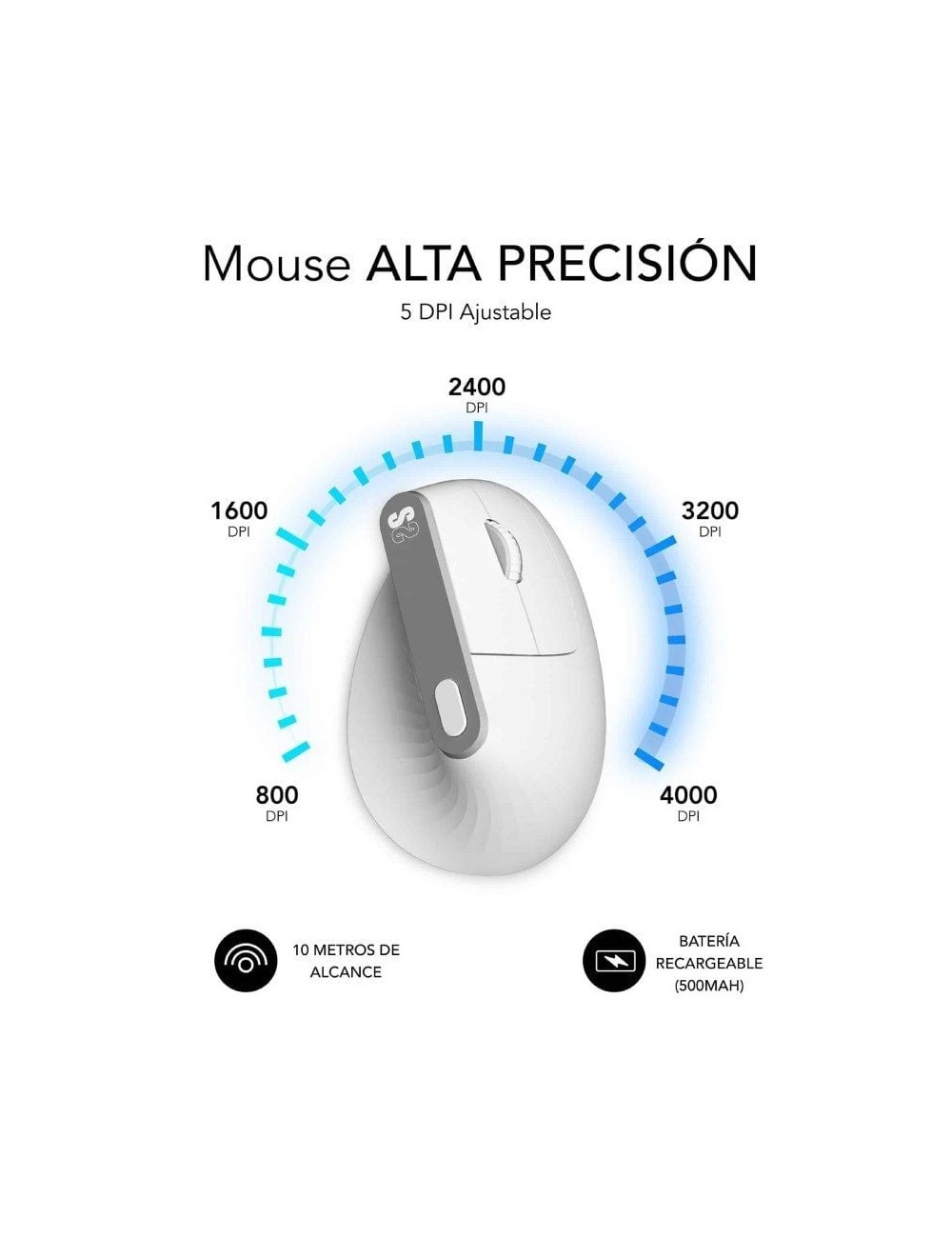 Ratón Vertical Inalámbrico Subblim Nature Vertical Ergo Dual Battery/ Batería Recargable/ Hasta 4000 DPI/ Blanco