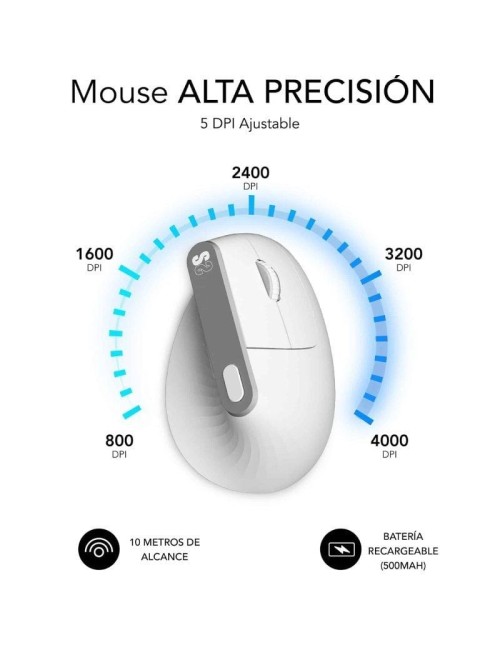 Ratón Vertical Inalámbrico Subblim Nature Vertical Ergo Dual Battery/ Batería Recargable/ Hasta 4000 DPI/ Blanco