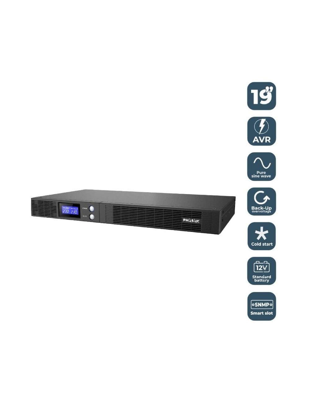 SAI Línea Interactiva Phasak Protekt Slim Rack/ 750VA-450W/ 4 Salidas/ Formato Rack