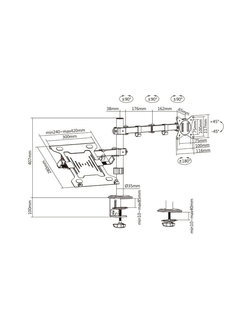 Soporte de Mesa Orientable/ Inclinable DTL32TSR-193 para TV y Portátil de 17-32'