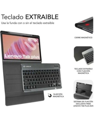 Funda con Teclado Subblim Keytab Pro BT Lenovo Tab 2025 11.5'/ Negra