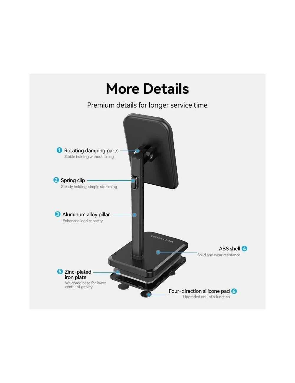 Soporte para Smartphone/Tablet Vention KCQB0/ Negro