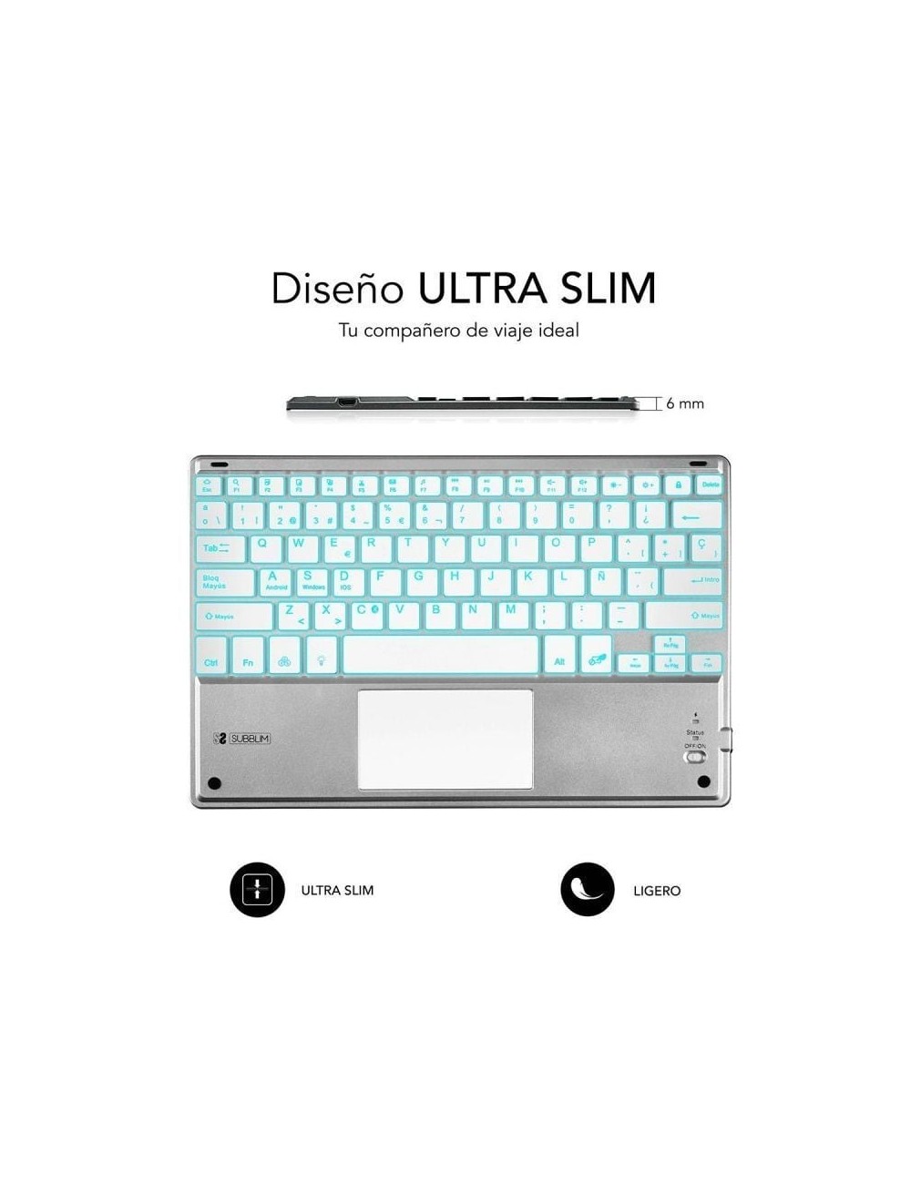 Teclado Compacto Inalámbrico Subblim SMBT50/ Plata