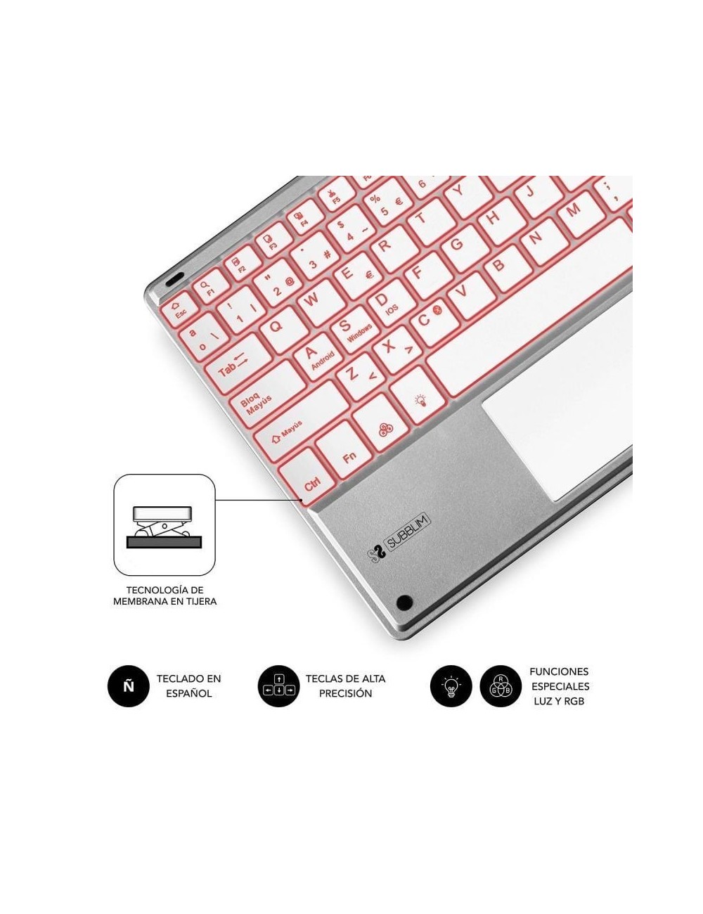 Teclado Compacto Inalámbrico Subblim SMBT50/ Plata