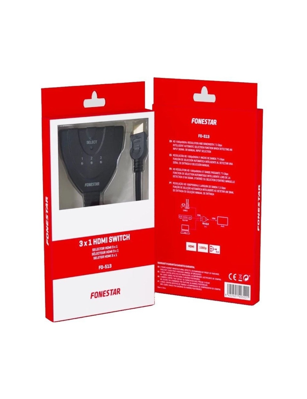 Switch HDMI 3 en 1 Fonestar FO-513/ 3xHDMI
