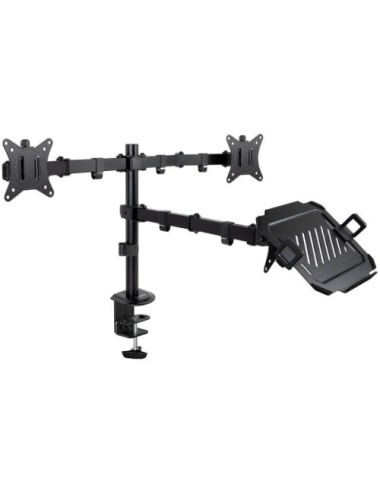 Soporte de Mesa para 2 Monitores y 1 Portátil TooQ DB1202TN-B/ Giratorio/ Inclinable/ hasta 9kg