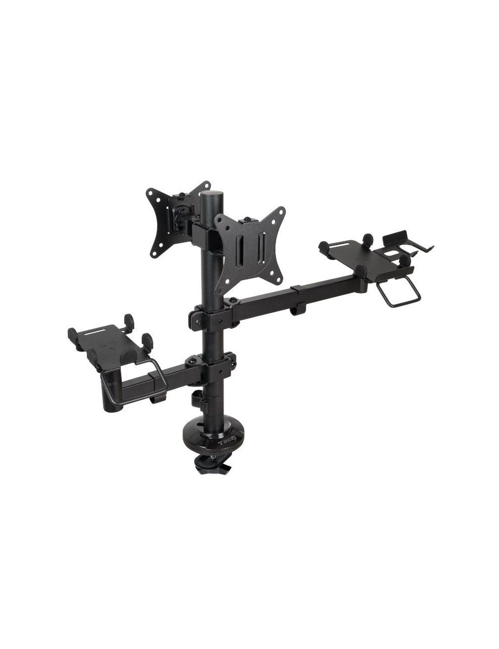 Soporte de Mesa para 2 Monitores, TPV, Impresora, Términal y Lector TooQ TQPM0002/ Giratorio/ Inclinable/ hasta 9kg