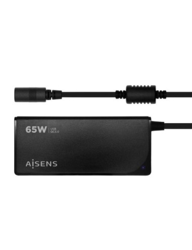 Cargador de Portátil Aisens ASLC-65WAUTO-BK/ 65W/ 1xUSB QC3.0/ Automático/ 9 Conectores/ Voltaje 18.5-20V
