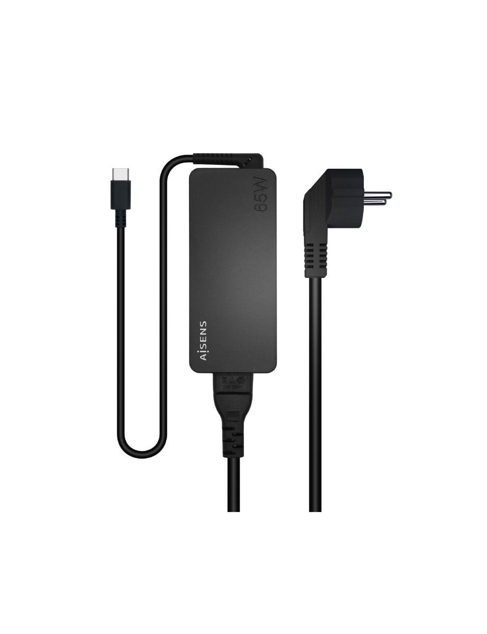 Cargador de Portátil Aisens ASCH-1PD65D-BK/ 1xUSB Tipo-C/ 65W/ Automatico/ Voltaje 5-20V