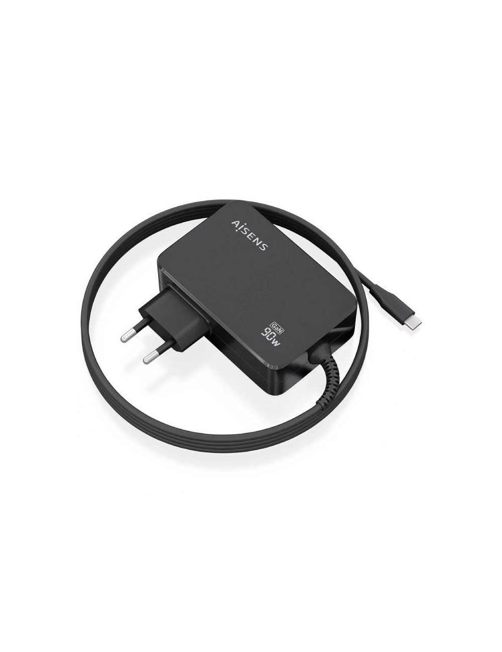 Cargador de Portátil GaN Aisens ASCH-1PD90WL034-BK/ 1xUSB Tipo-C + Cable 1.8m/ 90W/ Automático/ Voltaje 5-20V