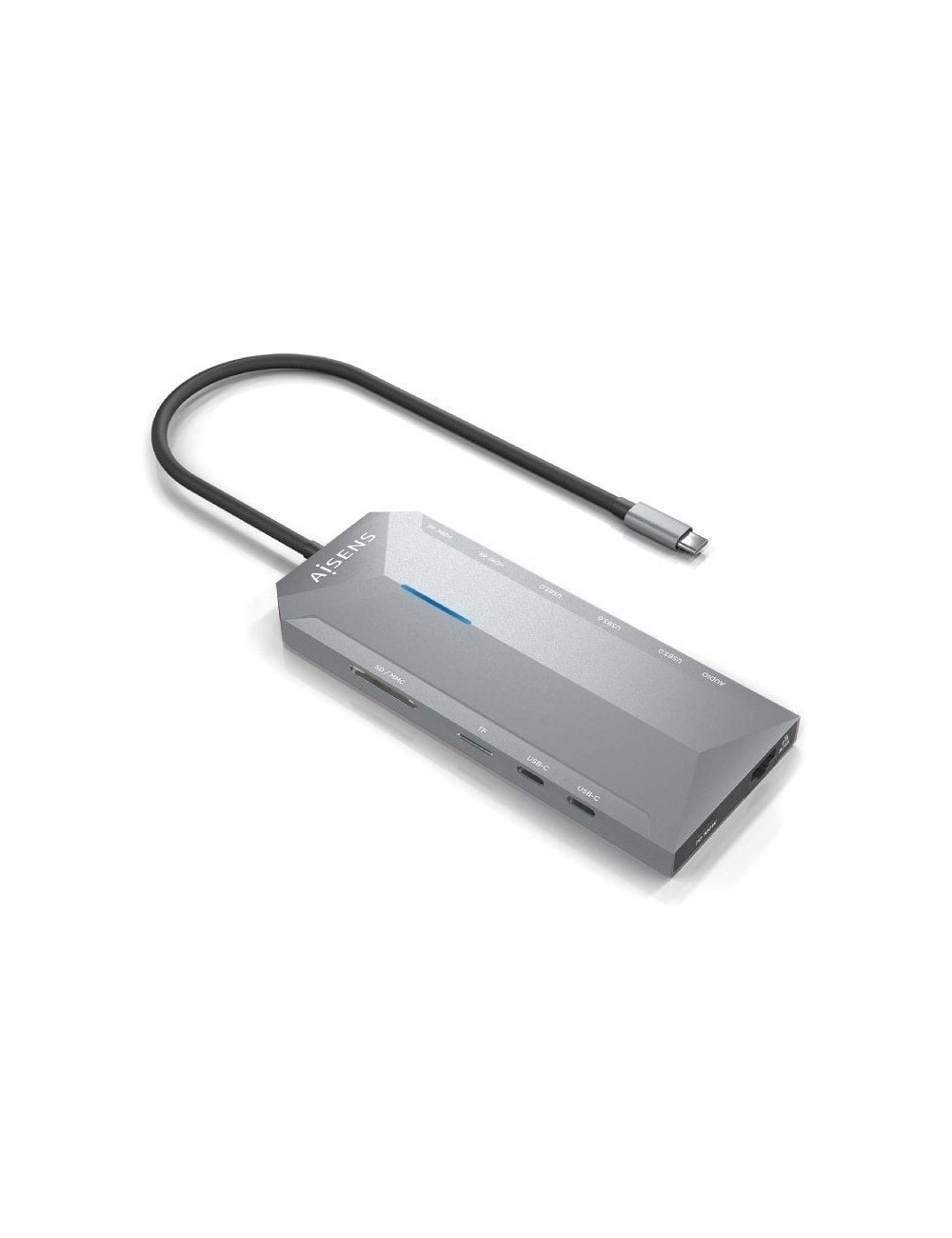 Docking USB Tipo-C Aisens ASUC-12P005-GR/ 2xHDMI 4K/ 3xUSB/ 2xUSB Tipo-C/ 1xRJ45/ 1xAudio/ 1xLector Tarjetas/ 1x Jack/ 1xUSB Tip