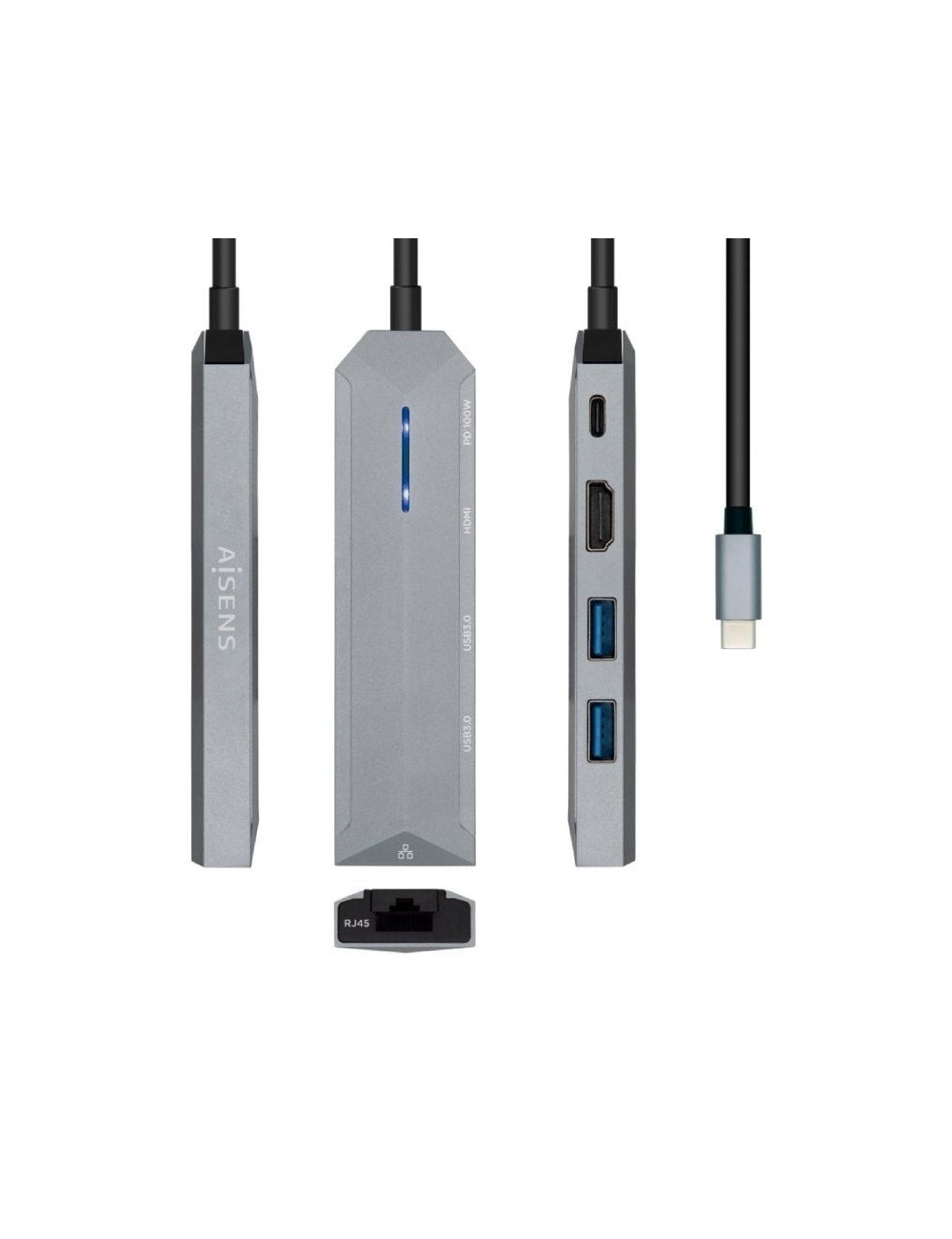 Docking USB Tipo-C Aisens ASUC-5P003-GR/ 1xHDMI 4K/ 2xUSB/ 1xRJ45/ 1xUSB Tipo-C PD/ Gris