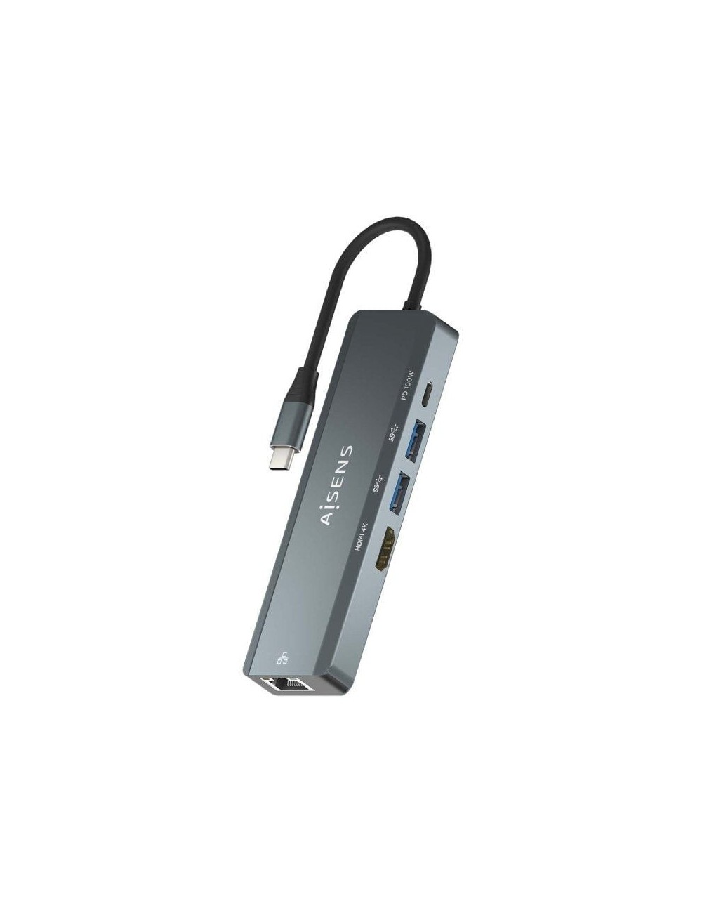 Docking USB Tipo-C Aisens ASUC-5P011-GR/ 1xHDMI 4K/ 2xUSB/ 1xRJ45/ 1xUSB Tipo-C/ 1xUSB Tipo-C PD/ Gris